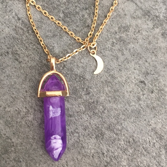 MORE COMING Purple Quartz Double Layer Gold Tone M - Picture 5 of 8